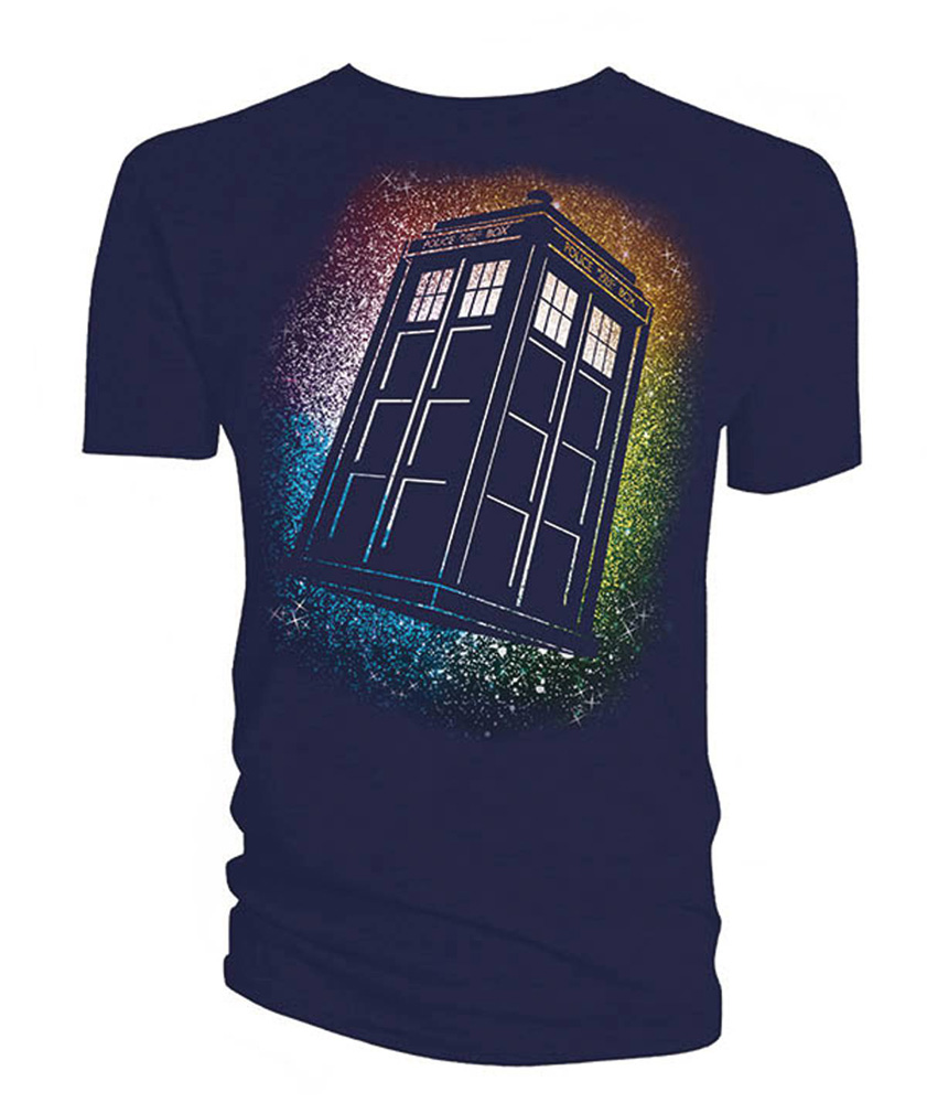 Image: Doctor Who T-Shirt: Tardis Rainbow Stardust [Navy]  (XXL) - Titan Books Uk