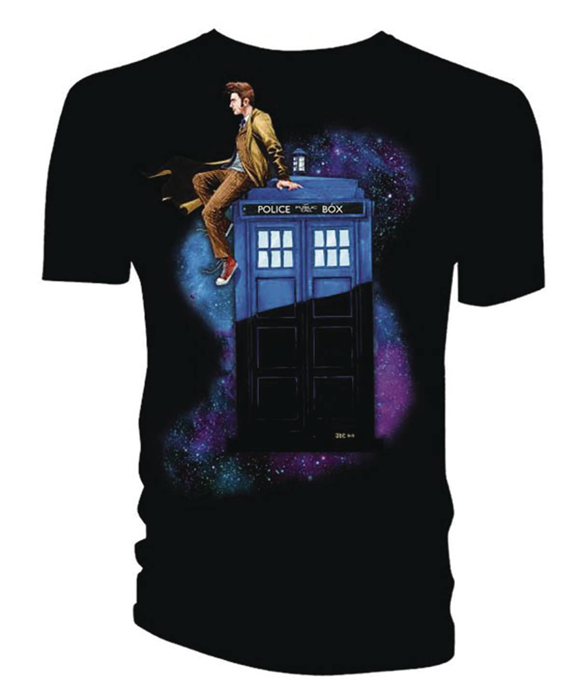Image: Doctor Who T-Shirt: 10th Doctor on Tardis [Black]  (XXL) - Titan Books Uk