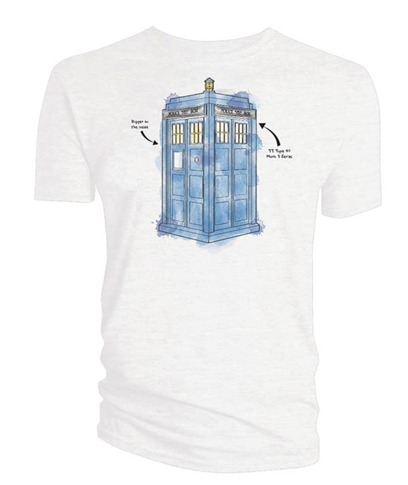 Image: Doctor Who T-Shirt: Tardis Watercolor [White]  (XXL) - Titan Books Uk