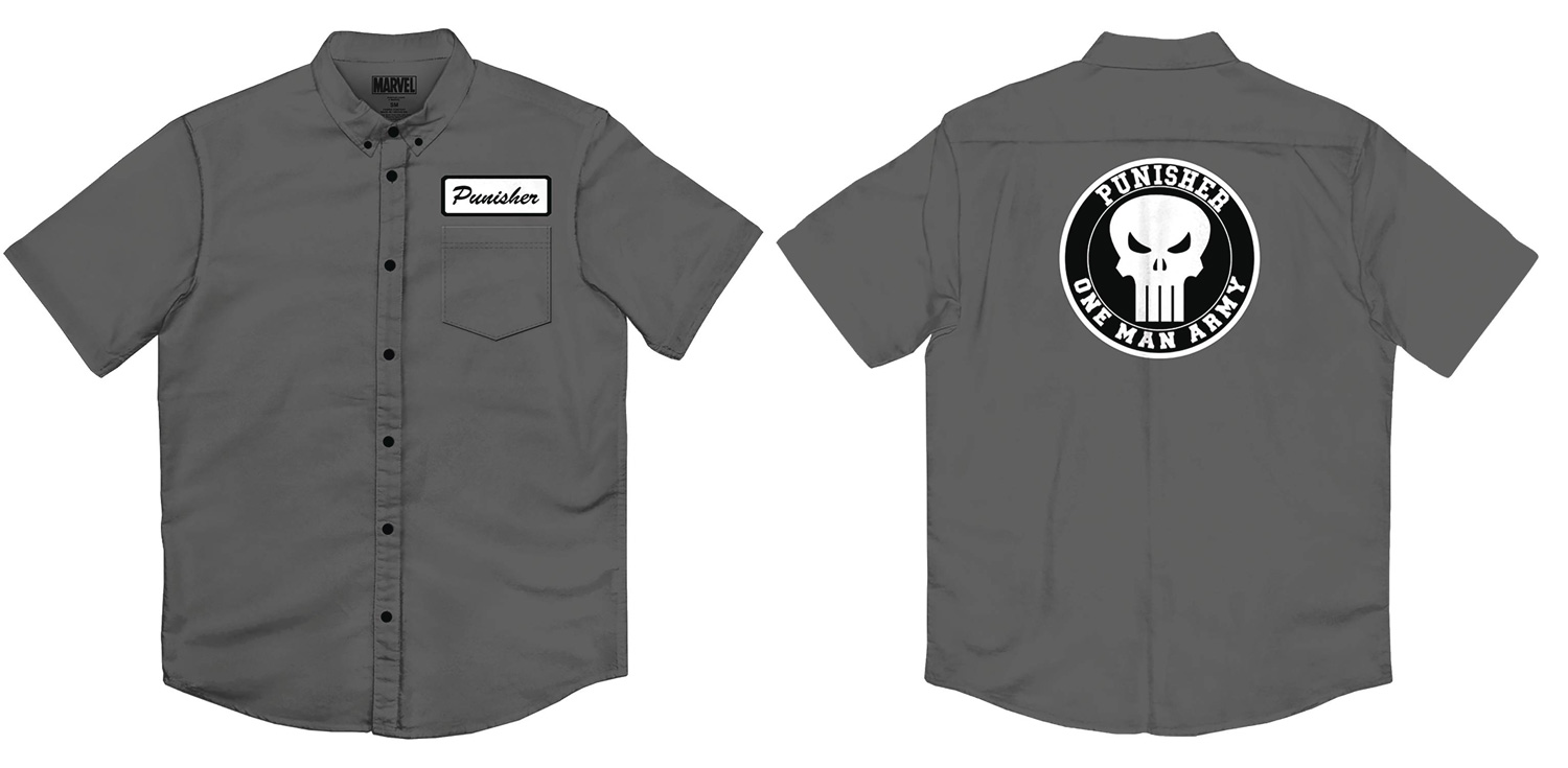 Image: Marvel Punisher T-Shirt: Frank Works Button Up [Charcoal]  (L) - Mad Engine