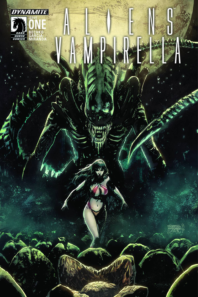 Aliens/Vampirella #1 cover by Gabriel Hardman.