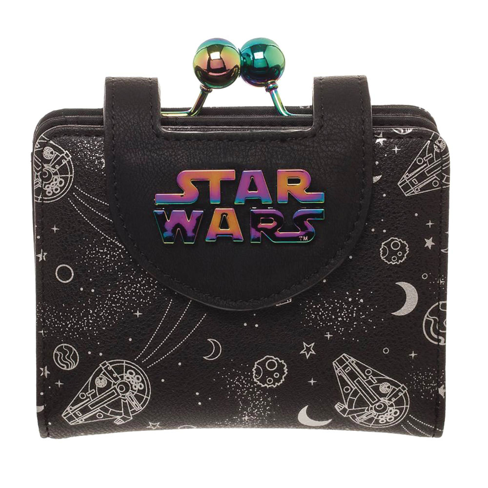 Image: Star Wars Wallet: Millennium Falcon Iridescent on Black Kiss Lock  - Bioworld Merchandising