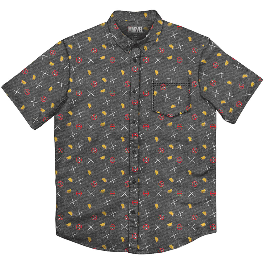 Image: Marvel T-Shirt: Deadpool Party - Charcoal Button Up  (M) - Mad Engine