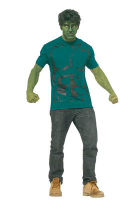 Image: Marvel T-Shirt w/Wig: Hulk  (XL) - Rubies Costumes Company Inc