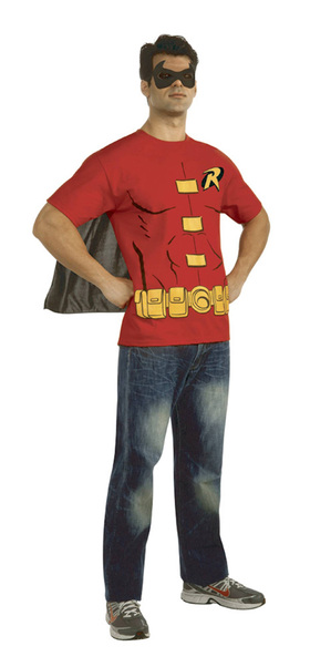 Image: DC T-Shirt w/Mask & Cape: Robin  (L) - Rubies Costumes Company Inc