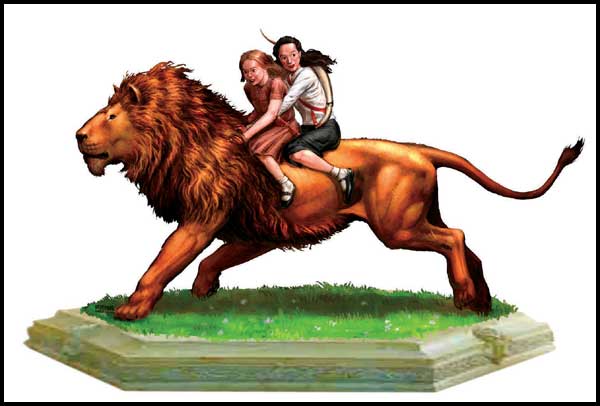 Chronicles of Narnia Girls on Aslan Statue