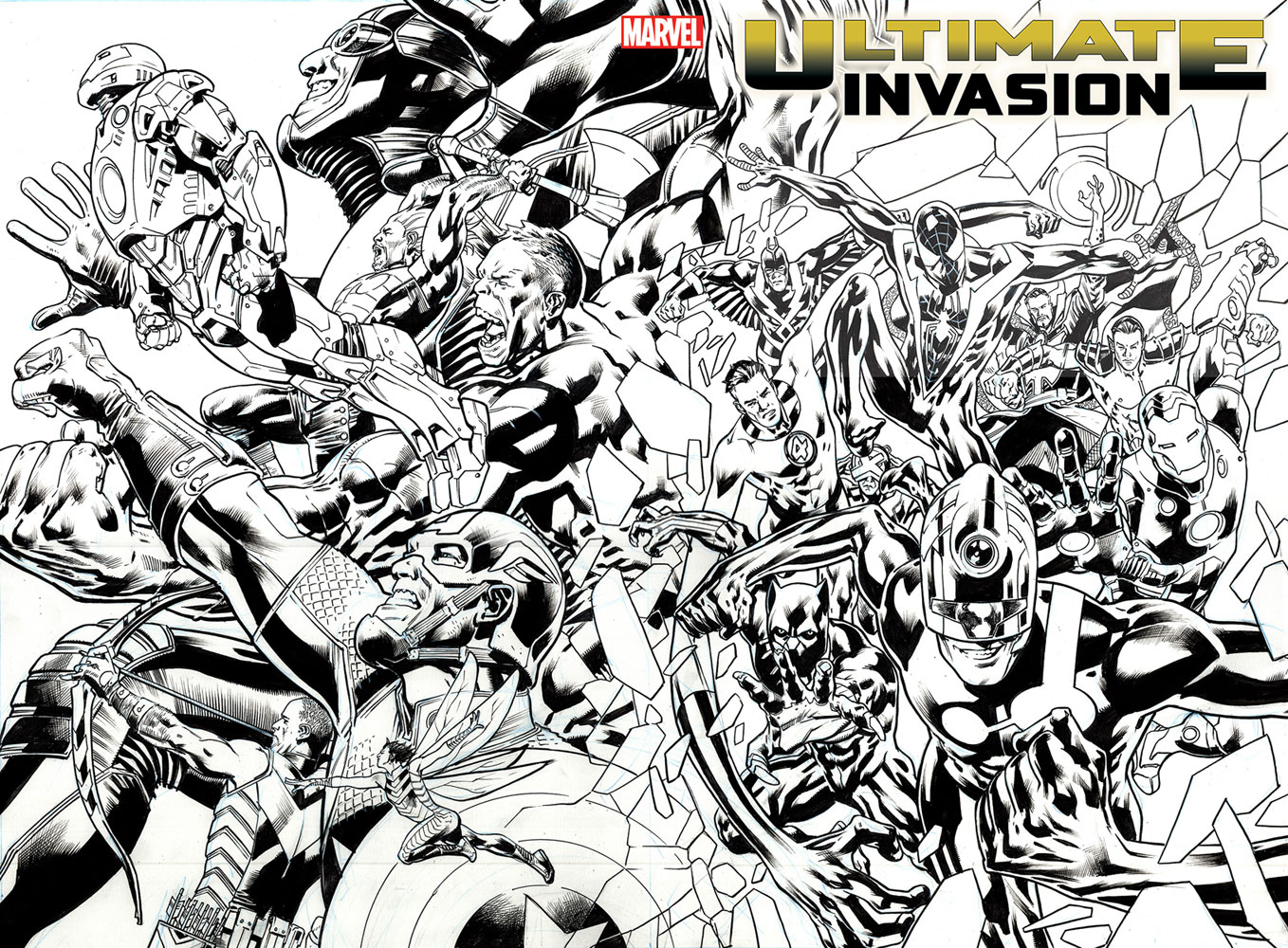 Image: Ultimate Invasion #1 (incentive 1:50 wraparound cover - Bryan Hitch B&W) - Marvel Comics