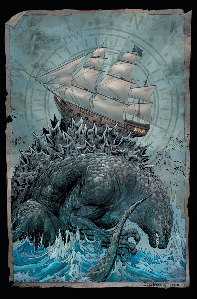 Image: Godzilla: Here There be Dragons #1 (cover C incentive 1:10 - B&W Kirkham)  [2023] - IDW Publishing