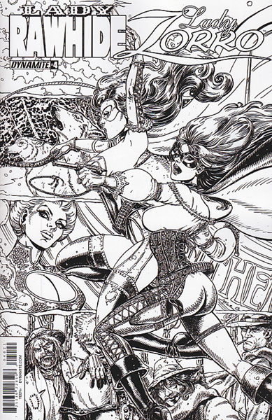 Image: Lady Rawhide / Lady Zorro #4 (variant incentive cover - Chin B&W) (10-copy) - Dynamite