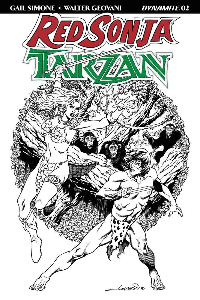 Image: Red Sonja / Tarzan #2 (cover G incentive - Lopresti B&W) (30-copy)  [2018] - Dynamite
