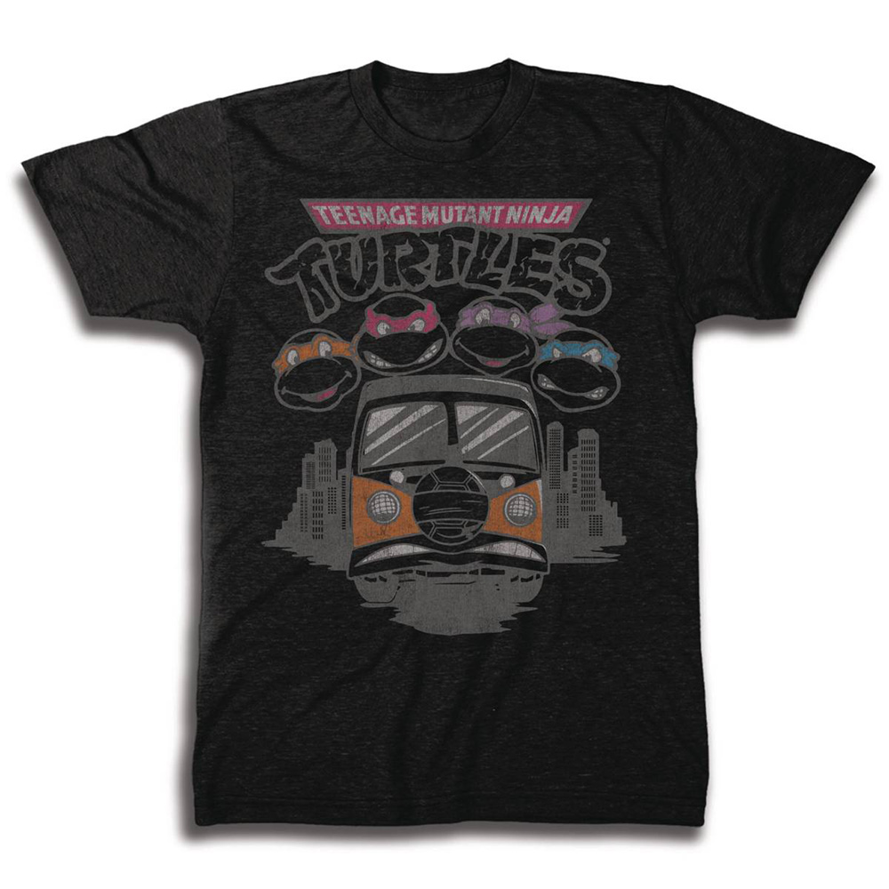 Image: TMNT T-Shirt: Heads & Turtle Van [Charcoal Heather]  (XXL) - Freeze Cmi