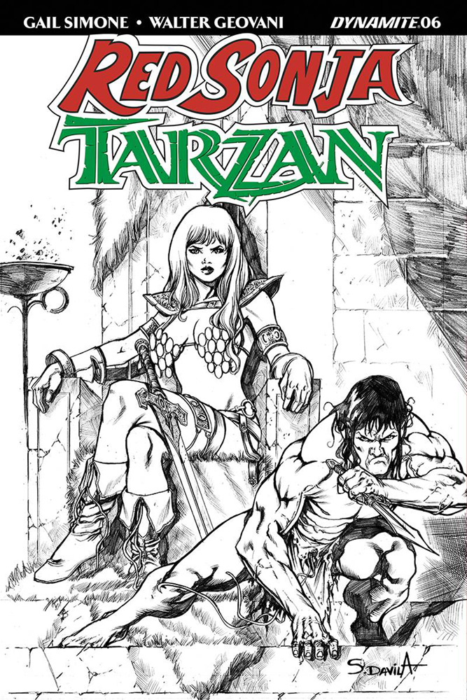 Image: Red Sonja / Tarzan #6 (incentive cover - Davila B&W) (20-copy)  [2018] - Dynamite