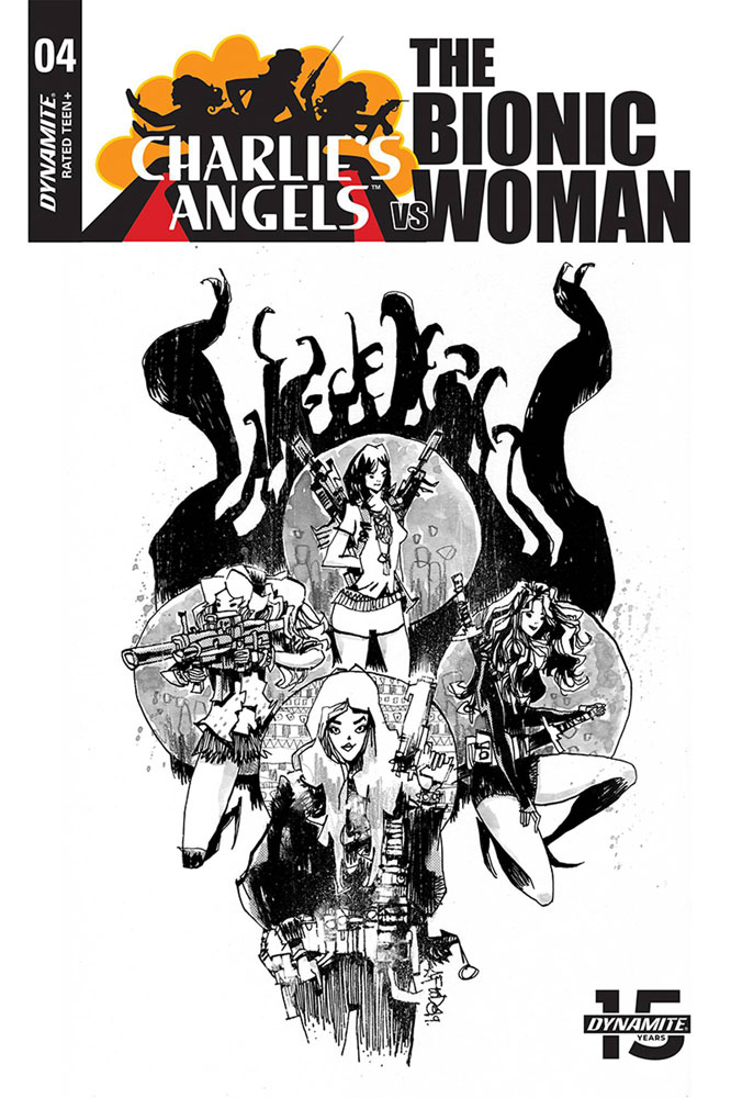 Image: Charlie's Angels vs. the Bionic Woman #4 (incentive 1:10 cover - Mahfood B&W)  [2019] - Dynamite
