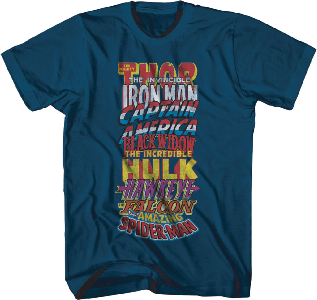 Image: Marvel T-Shirt: Classic Logos Stack [Navy]  (S) - Mad Engine