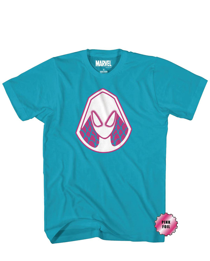 Image: Marvel T-Shirt: Gwen Hood Pink Foil [Turquoise]  (M) - Mad Engine