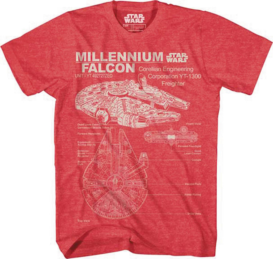 Image: Star Wars T-Shirt: Corellian Freighter [Heather Red]  (S) - Mad Engine