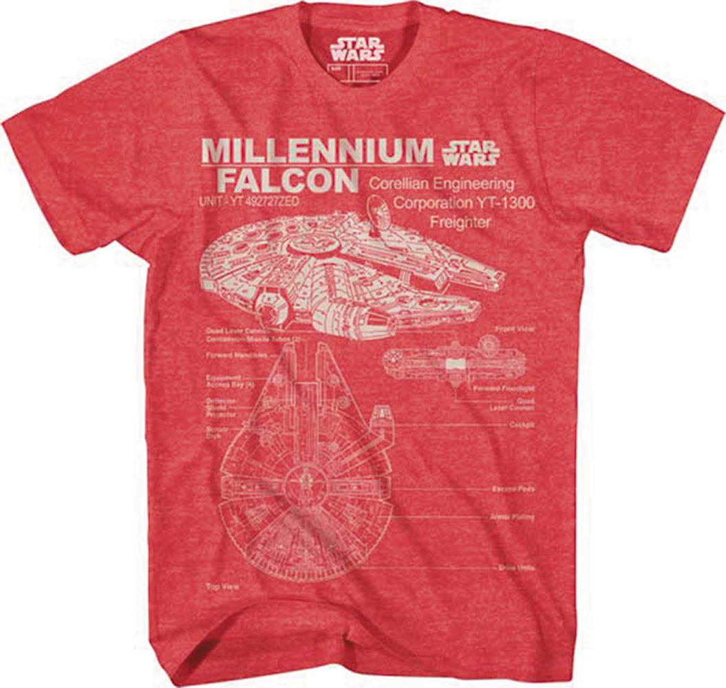 Image: Star Wars T-Shirt: Corellian Freighter [Heather Red]  (XXL) - Mad Engine