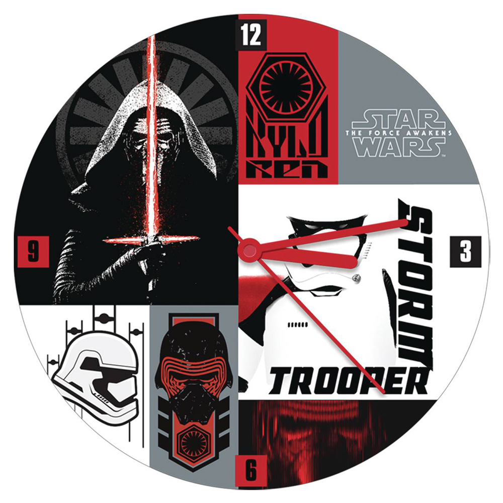 Image: Star Wars Wall Clock: E7 Collage  (Cordless Wood) (13.5-inch) - Vandor LLC