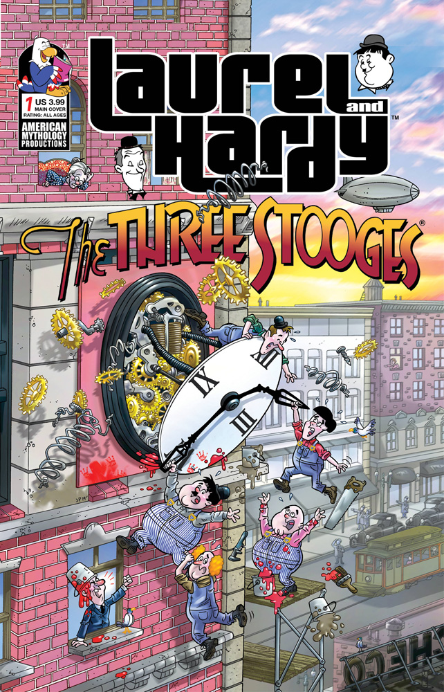 Image: Laurel and Hardy / The Three Stooges #1 (variant cover) - American Mythology Productions