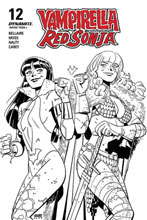 Image: Vampirella / Red Sonja #12 (incentive 1:40 cover - Romero & Bellaire B&W) - Dynamite