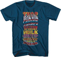 Image: Marvel T-Shirt: Classic Logos Stack [Navy]  (M) - Mad Engine
